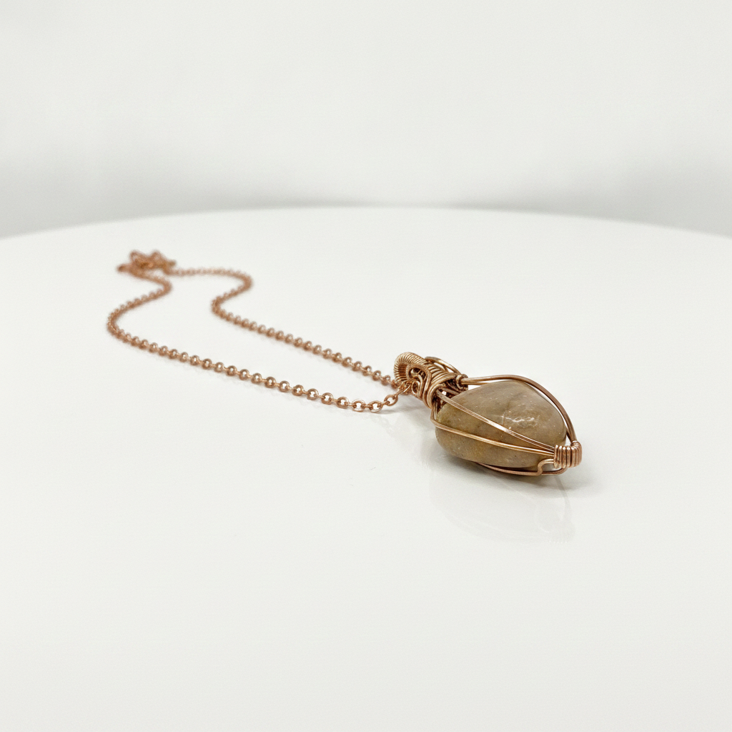 Natural Stone Carnelian Rock Handwrapped Copper Wire Necklace