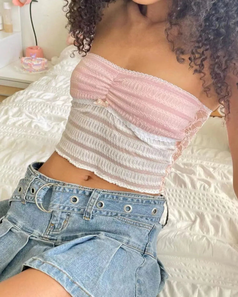 Blush Pink Lace Tube Top - Front View - Summer Collection