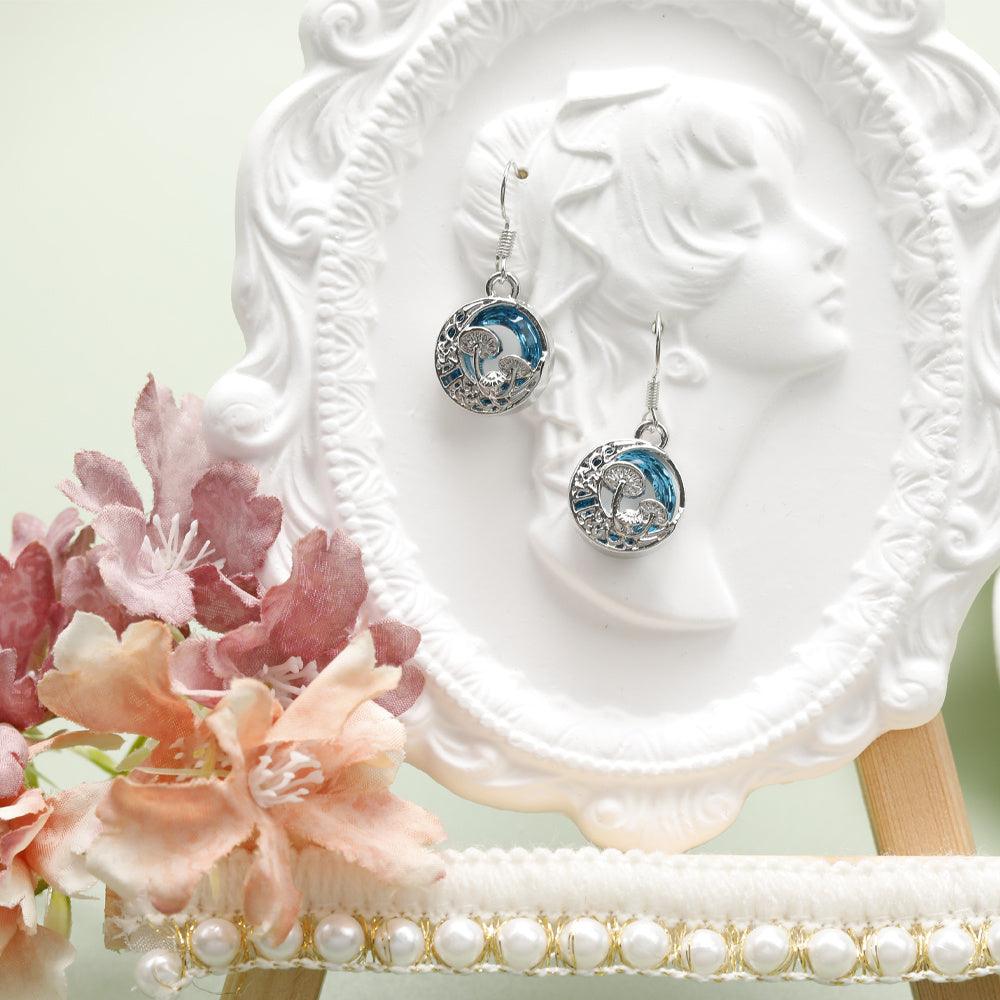 Cute Hollow Mushroom Blue Moon Necklace & Earrings Set