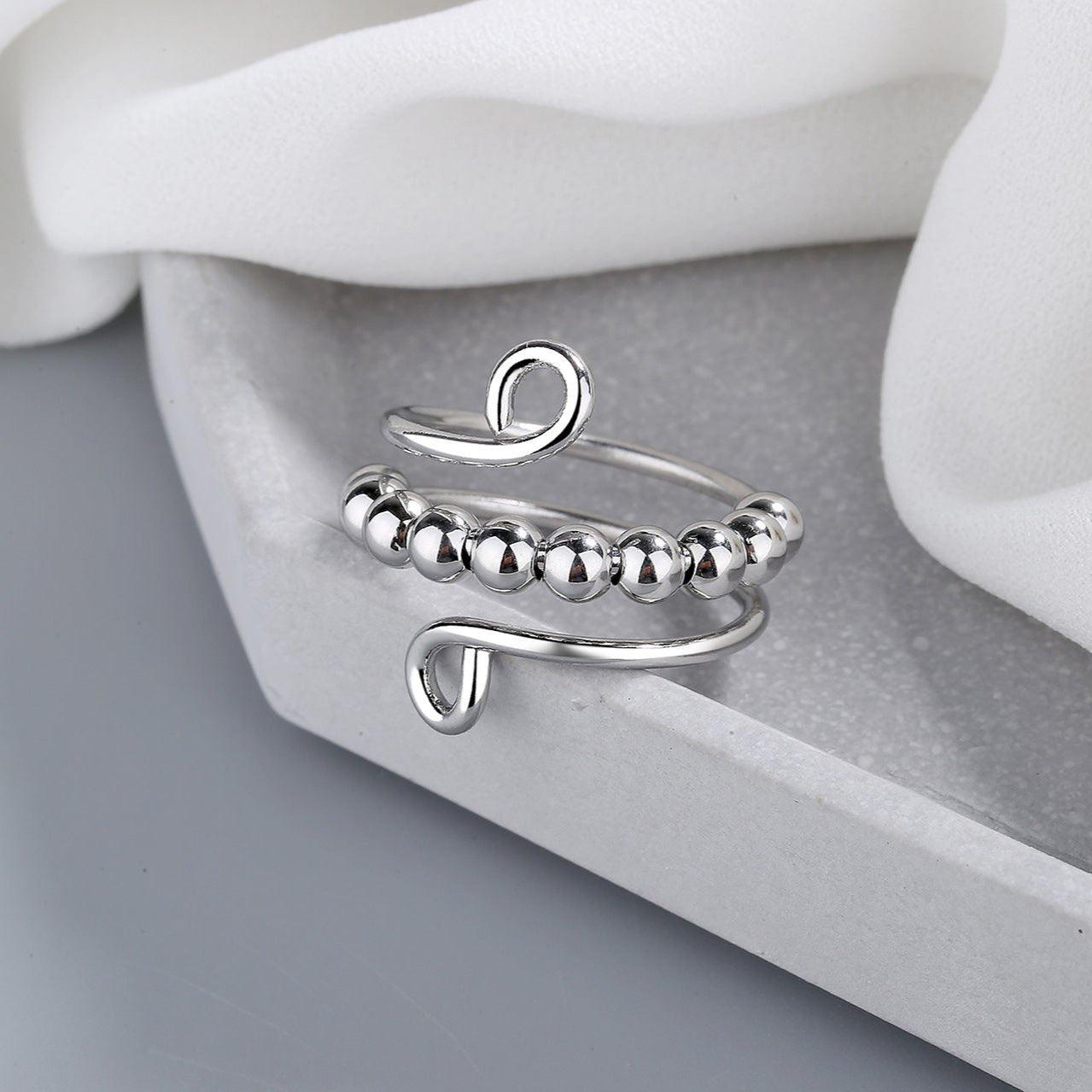 Fidget Spinner Stainless Steel Elegant Wire Twist Adjustable Size Ring Silver