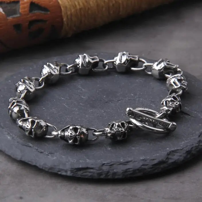 316L Stainless Steel Punk Skull Chain Bracelet with Gift Box