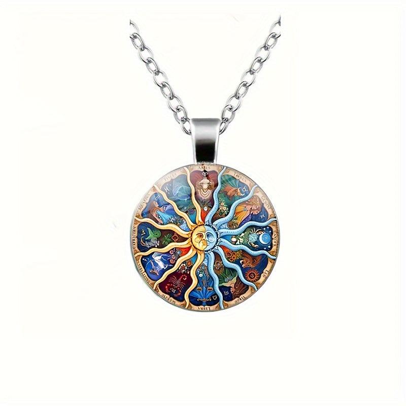 12 Constellations Zodiac Astrology Sun Moon Stars Pendant Necklace