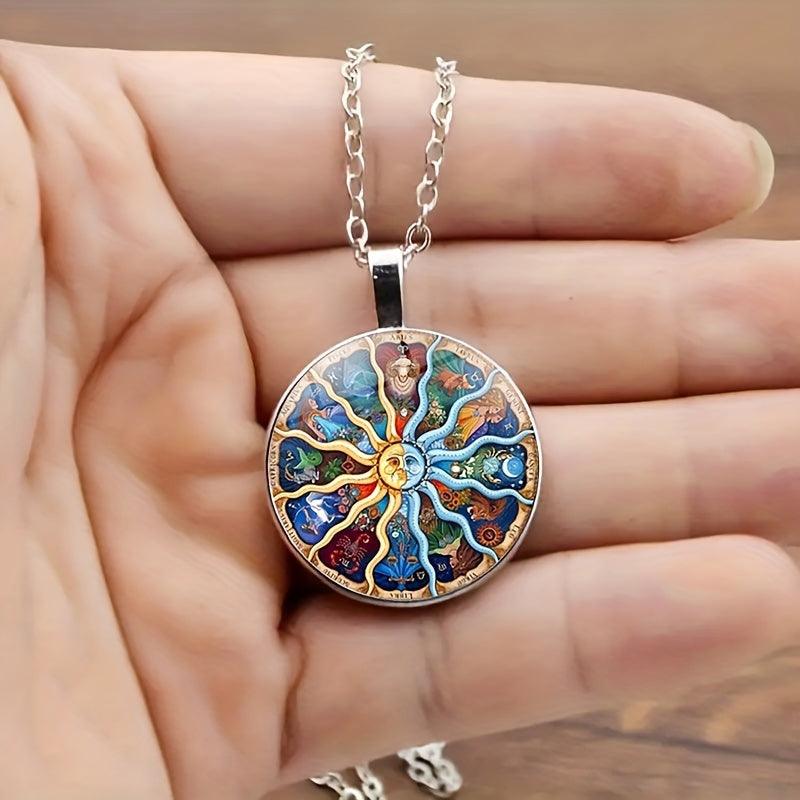 12 Constellations Zodiac Astrology Sun Moon Stars Pendant Necklace