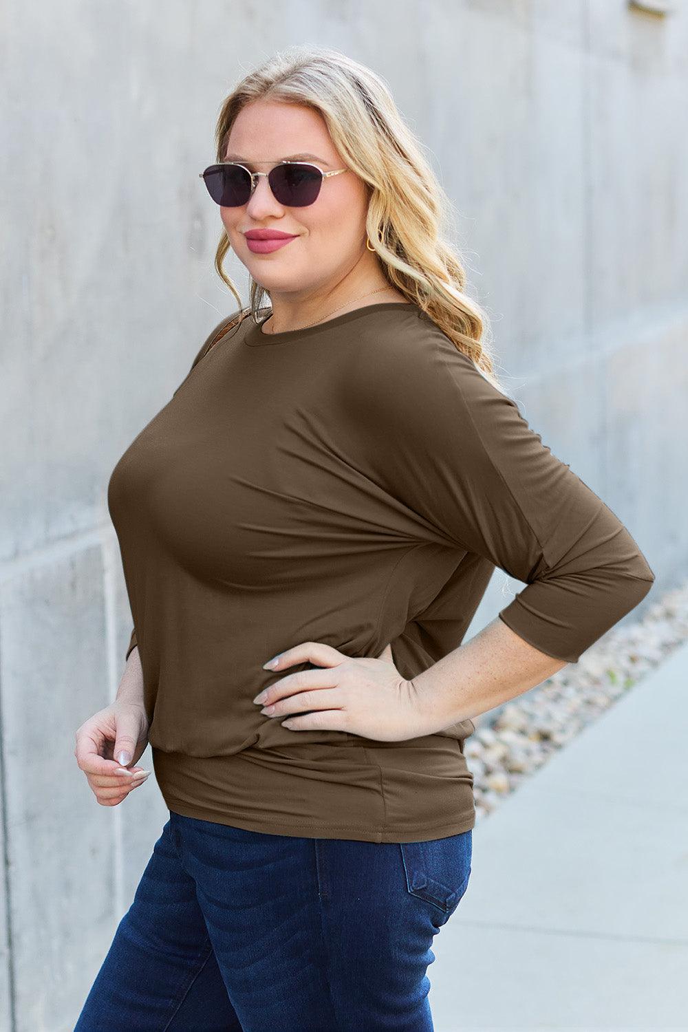 Basic Bae Full Size Round Neck Batwing Sleeve Top - Rebel Spirit Designs Basic Bae Full Size Round Neck Batwing Sleeve Top