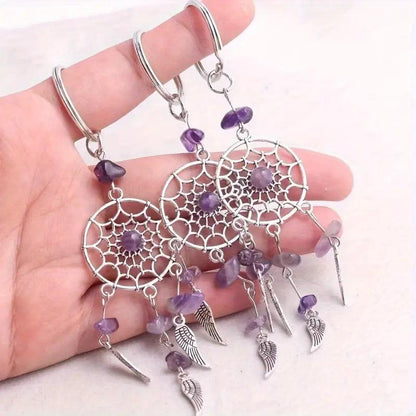 1pc Dreamcatcher Natural Irregular Crystal Agate Stone Bead Keychain - Rebel Spirit Designs 1pc Dreamcatcher Natural Irregular Crystal Agate Stone Bead Keychain