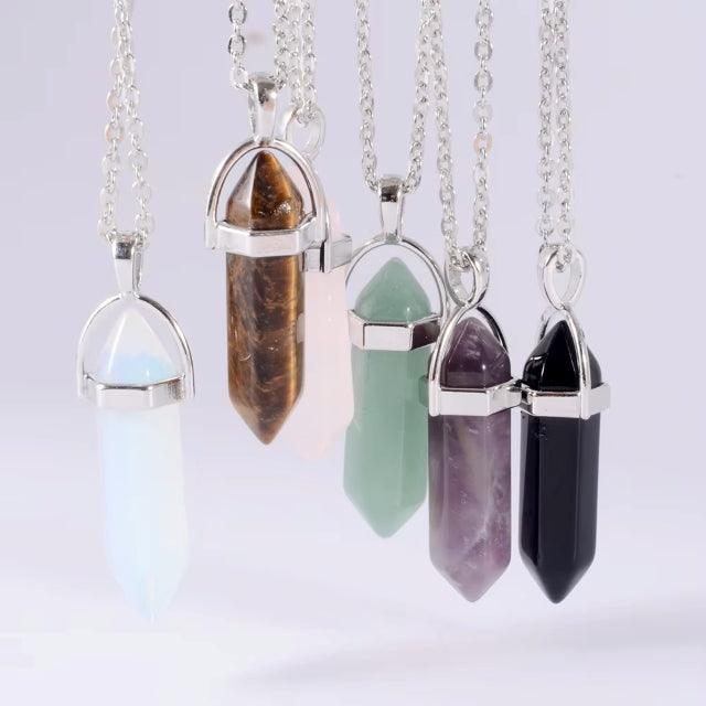 Natural Stone Balancing Hexagon Crystal Point Pendant Necklace