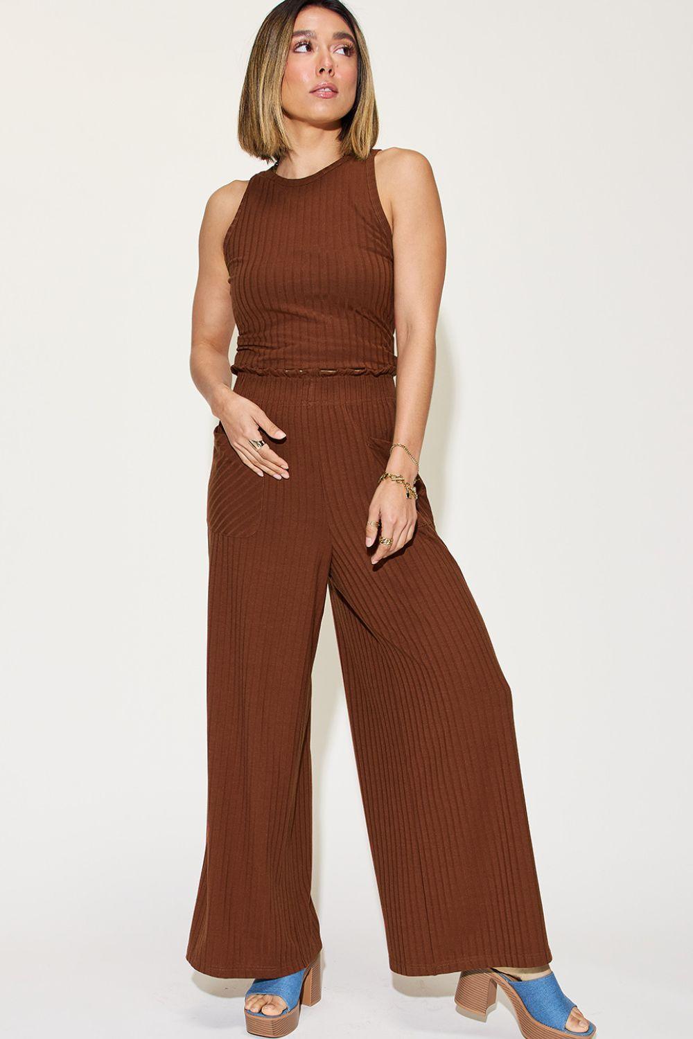 Basic Bae Full Size Ribbed Tank and Wide Leg Pants Set - Rebel Spirit Designs Basic Bae Full Size Ribbed Tank and Wide Leg Pants Set