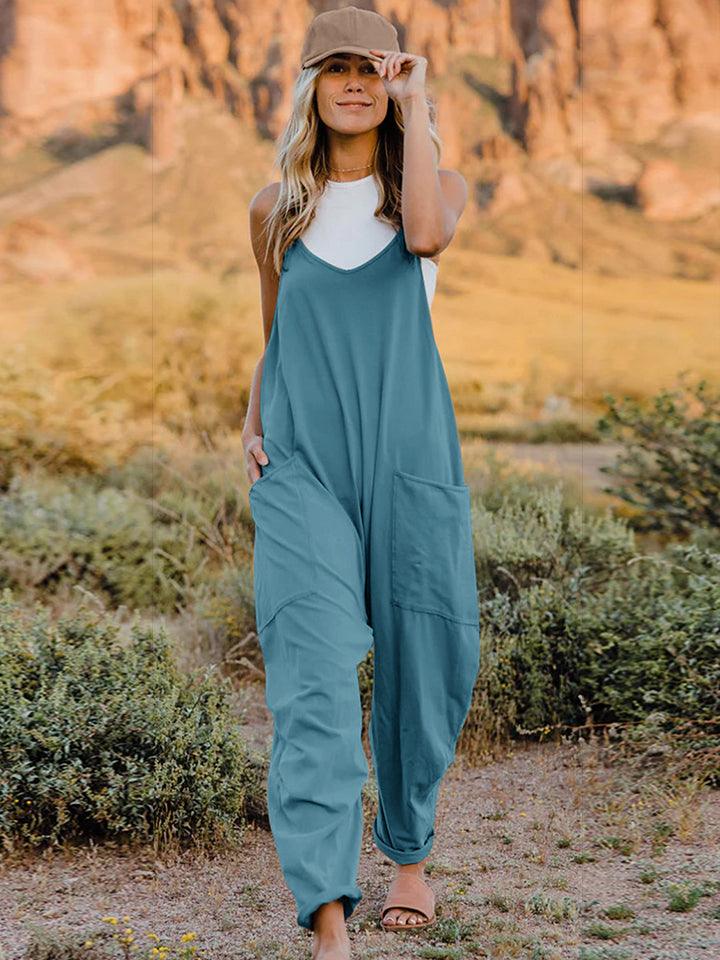 Double Take Full Size V-Neck Sleeveless Jumpsuit with Pockets - Rebel Spirit Designs Double Take Full Size V-Neck Sleeveless Jumpsuit with Pockets