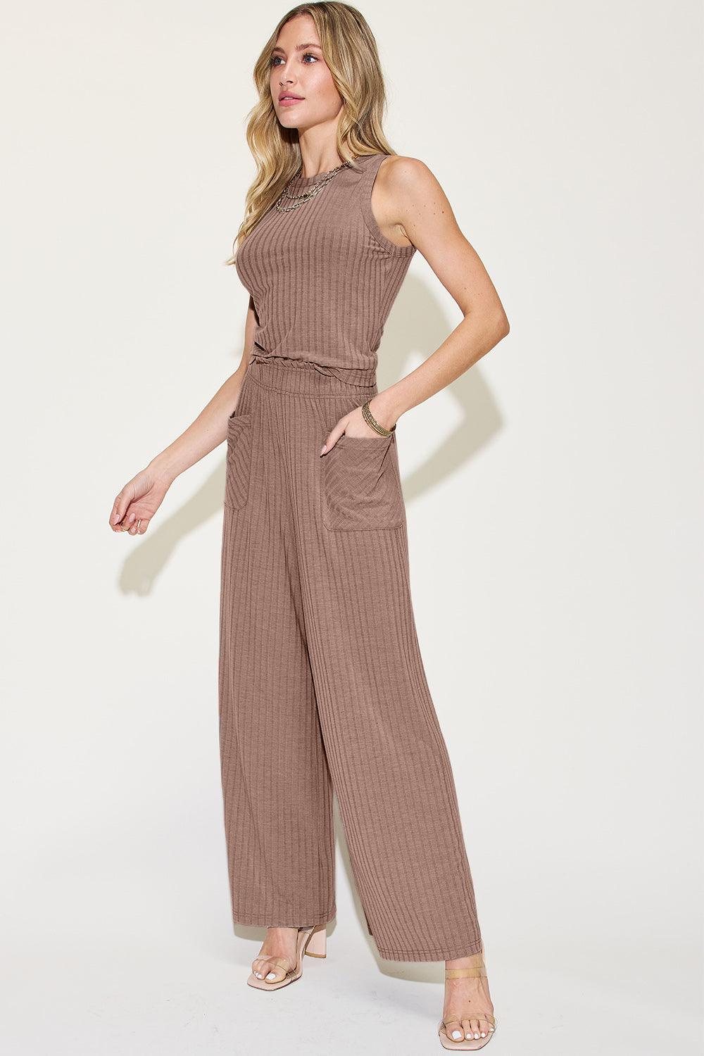 Basic Bae Full Size Ribbed Tank and Wide Leg Pants Set - Rebel Spirit Designs Basic Bae Full Size Ribbed Tank and Wide Leg Pants Set