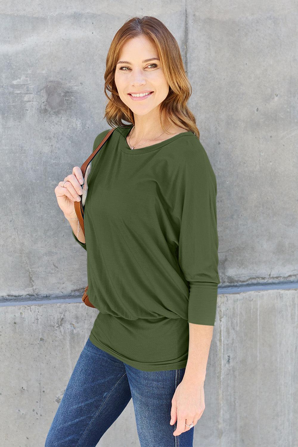 Basic Bae Full Size Round Neck Batwing Sleeve Top - Rebel Spirit Designs Basic Bae Full Size Round Neck Batwing Sleeve Top