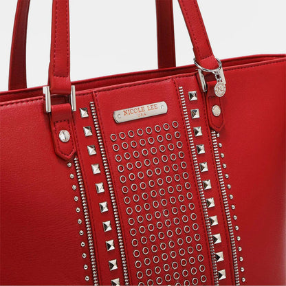 Vegan Leather Studded Decor Large Tote Bag