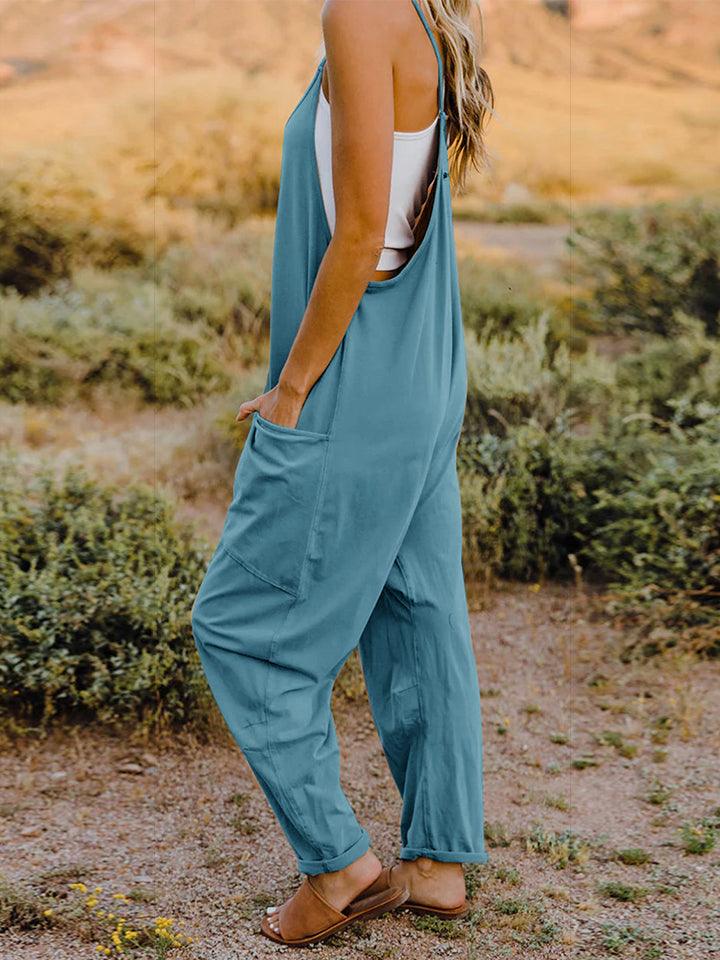 Double Take Full Size V-Neck Sleeveless Jumpsuit with Pockets - Rebel Spirit Designs Double Take Full Size V-Neck Sleeveless Jumpsuit with Pockets