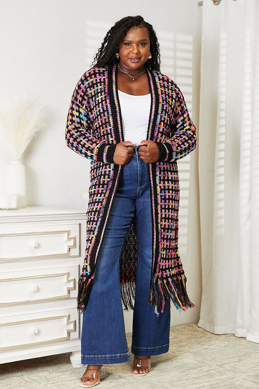 Angel Wings Multicolored Open Front Fringe Hem Cardigan