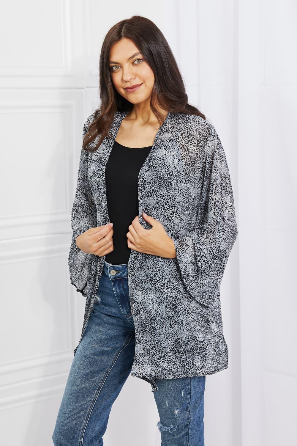 Melody Full Size Snake Print Chiffon Kimono Cardigan for Women - Rebel Spirit Designs Melody Full Size Snake Print Chiffon Kimono Cardigan for Women