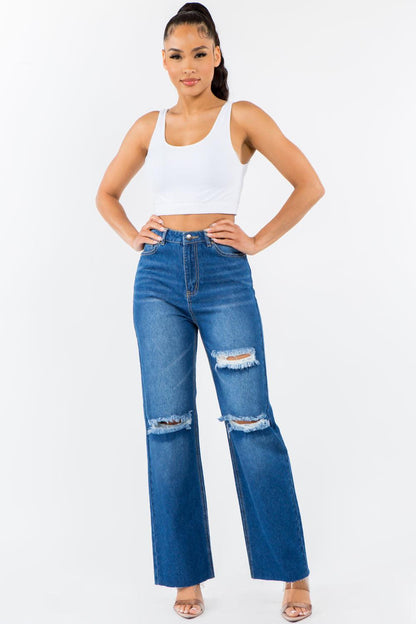 American Bazi High Waist Distressed Wide Leg Jeans - Rebel Spirit Designs American Bazi High Waist Distressed Wide Leg Jeans