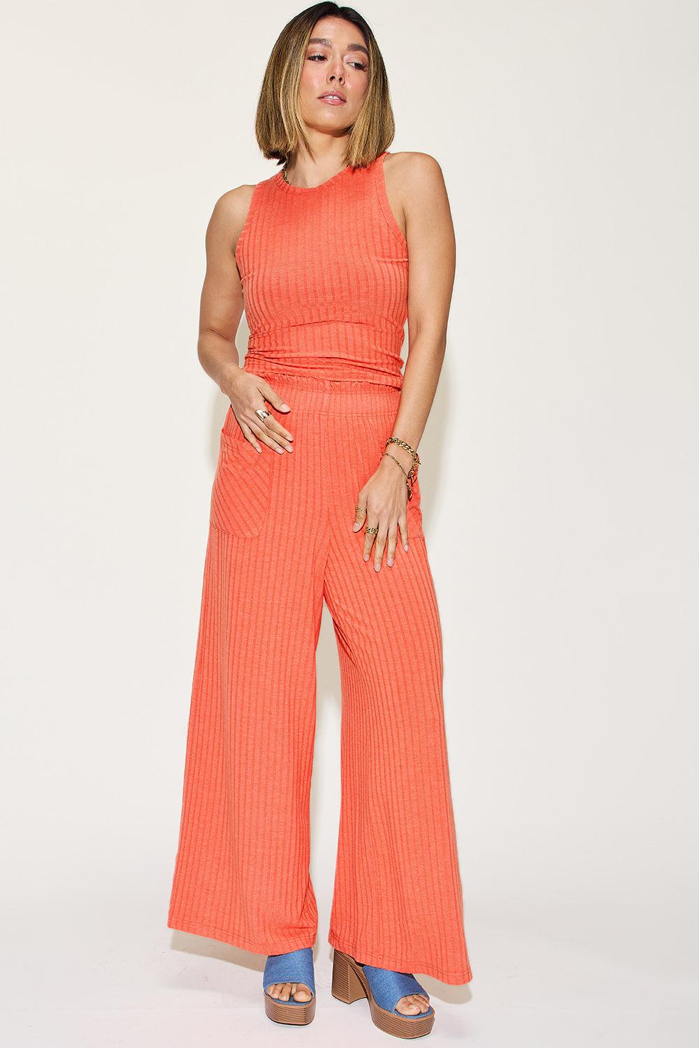 Basic Bae Full Size Ribbed Tank and Wide Leg Pants Set - Rebel Spirit Designs Basic Bae Full Size Ribbed Tank and Wide Leg Pants Set