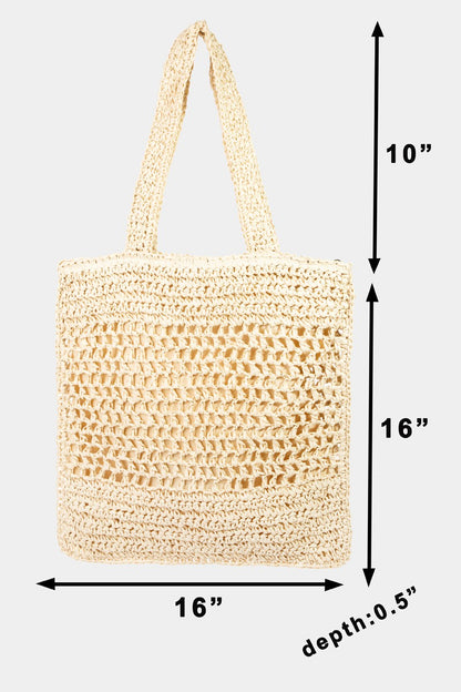 Famed Natural Straw Look Crochet Tote Bag