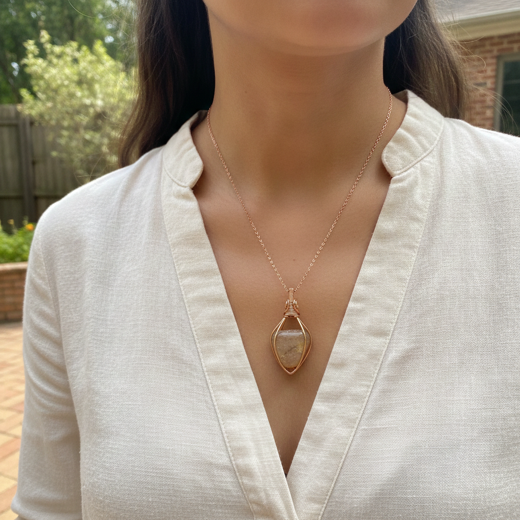Natural Stone Carnelian Rock Handwrapped Copper Wire Necklace