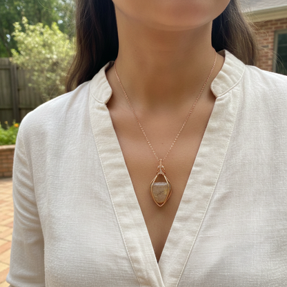 Natural Stone Carnelian Rock Handwrapped Copper Wire Necklace
