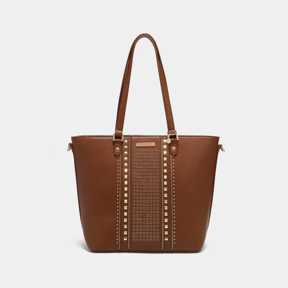 Vegan Leather Studded Decor Large Tote Bag