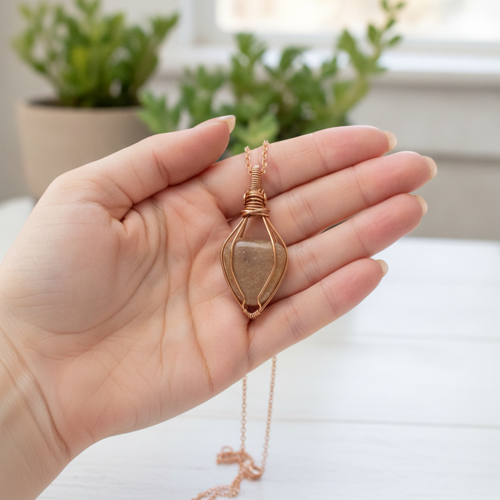 Natural Stone Carnelian Rock Handwrapped Copper Wire Necklace