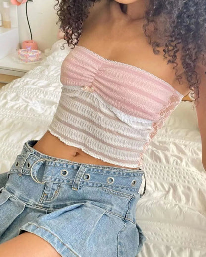 Blush Pink Lace Tube Top - Front View - Summer Collection