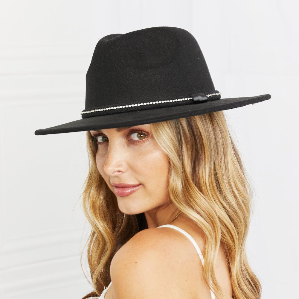 Black Wide Brim Fedora Fashion Hat for Women