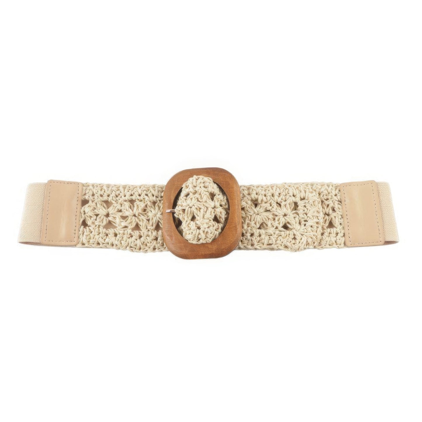 Vintage Crochet Wood Buckle Stretch Elastic Belt