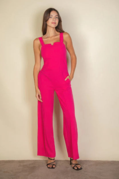 Notched Neck Cami One Piece Jumpsuit