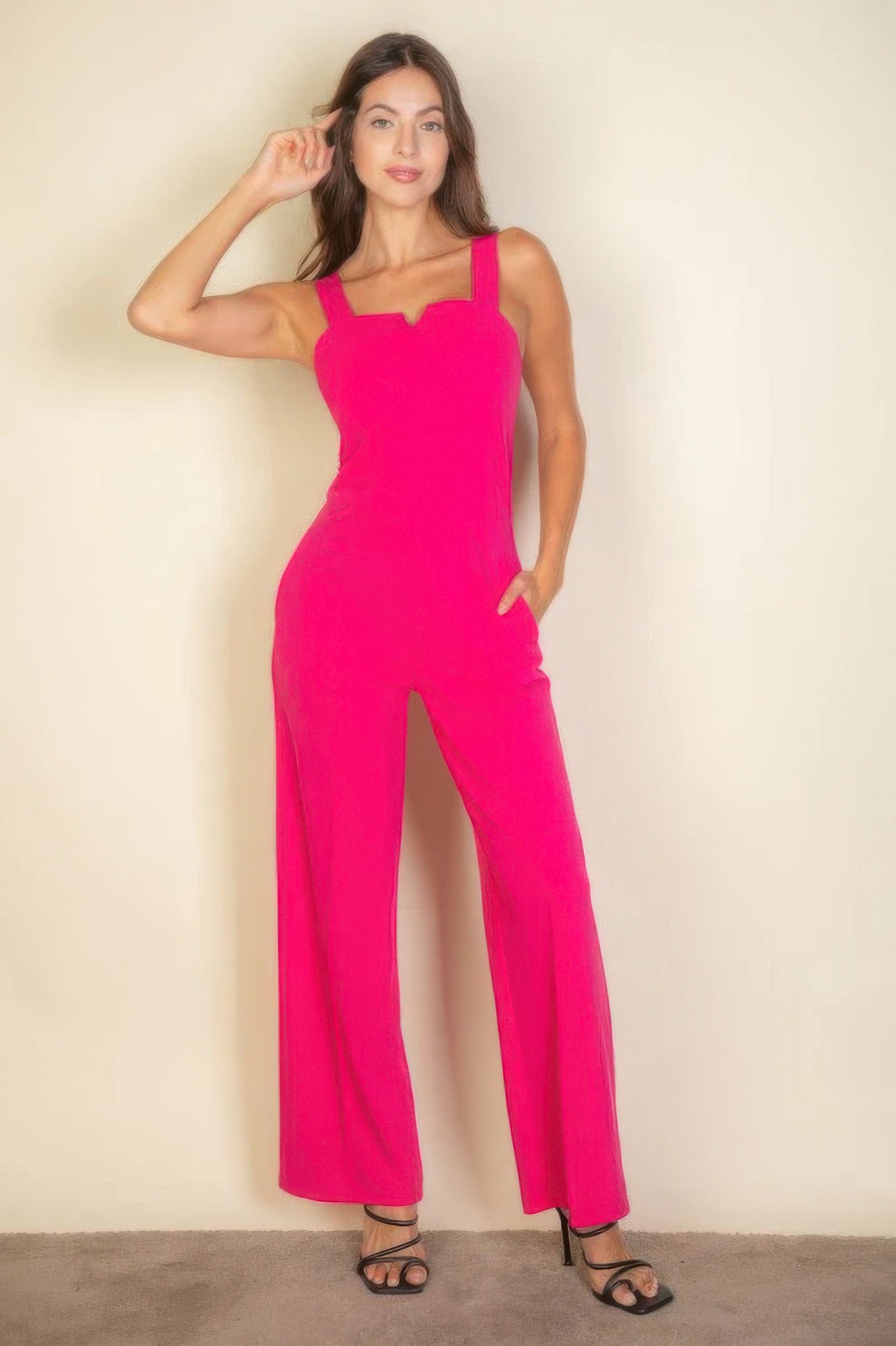 Notched Neck Cami One Piece Jumpsuit