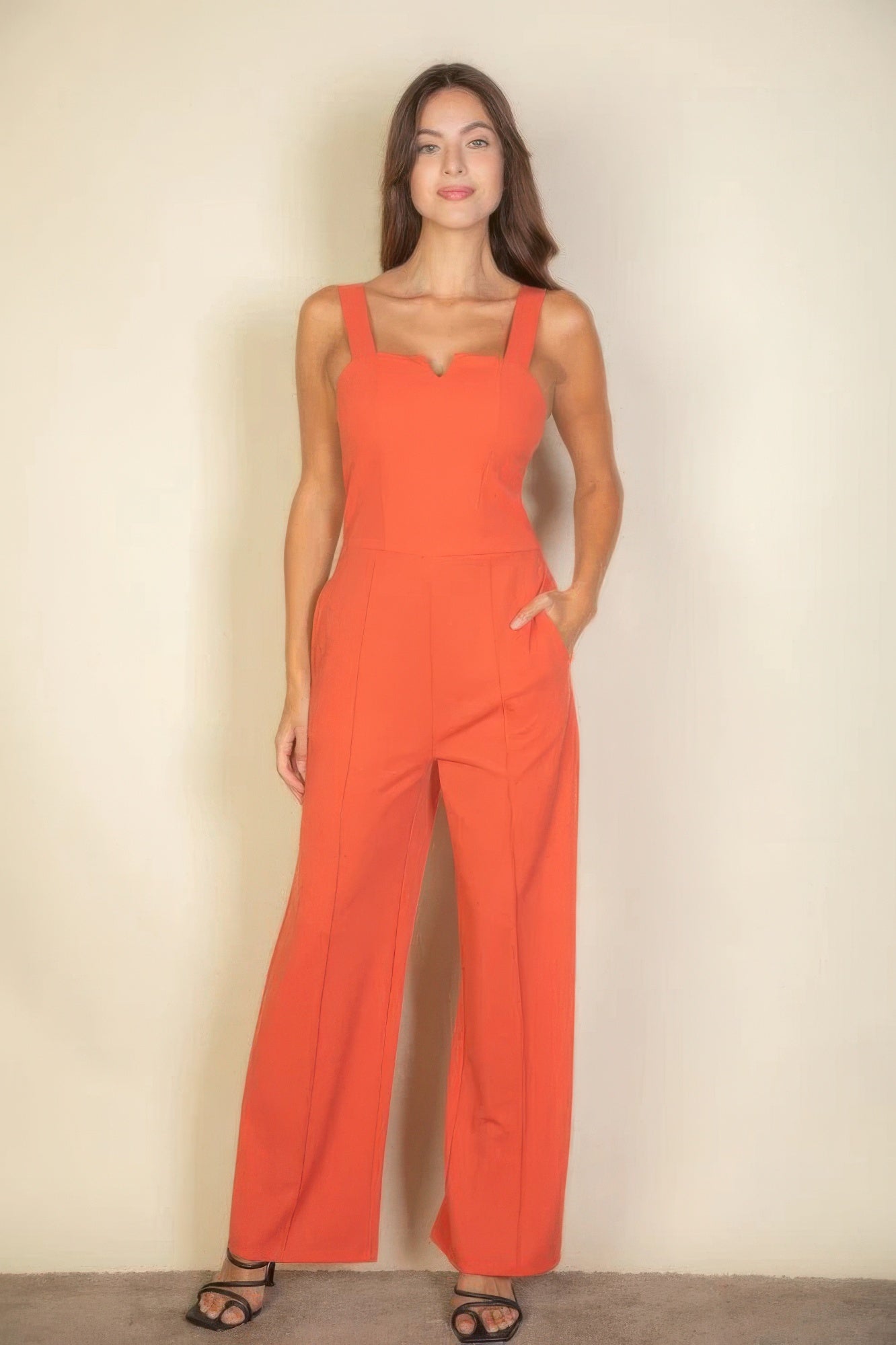 Notched Neck Cami One Piece Jumpsuit