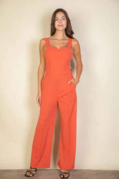 Notched Neck Cami One Piece Jumpsuit