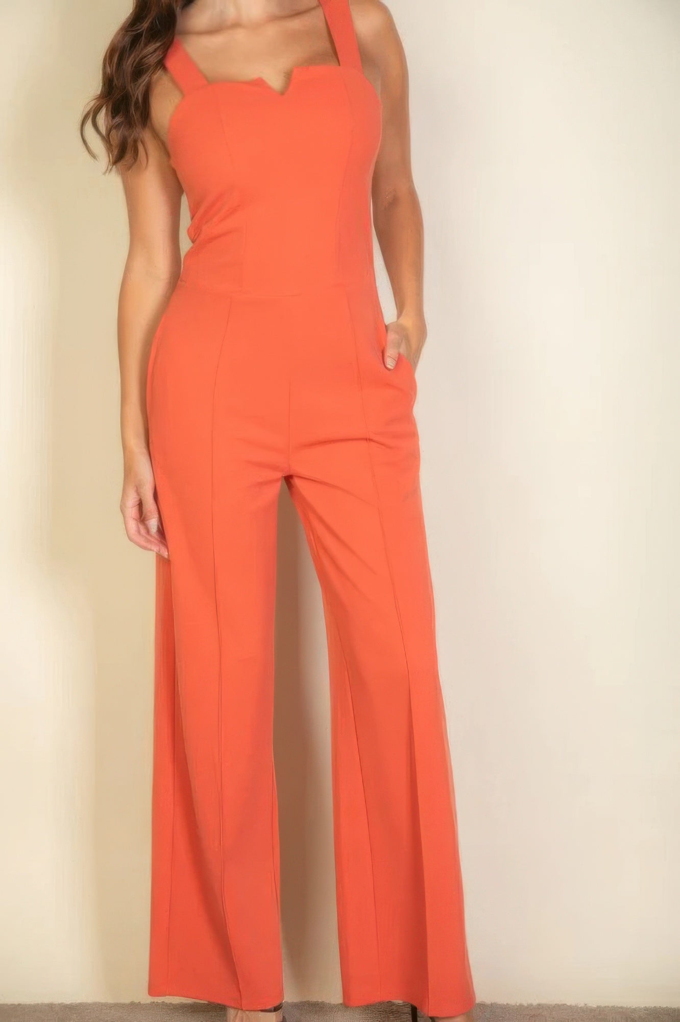 Notched Neck Cami One Piece Jumpsuit