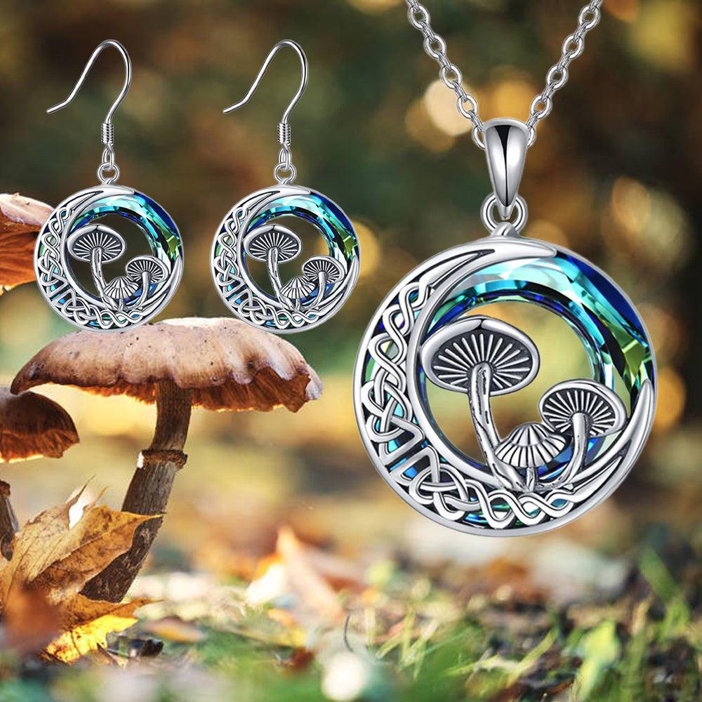 Cute Hollow Mushroom Blue Moon Necklace & Earrings Set