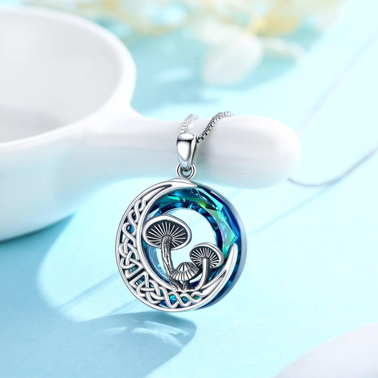 Cute Hollow Mushroom Blue Moon Necklace & Earrings Set