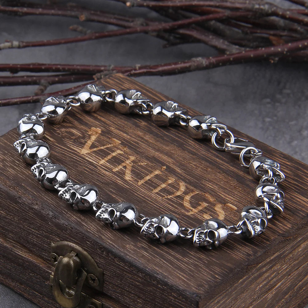 316L Stainless Steel Punk Skull Chain Bracelet with Gift Box