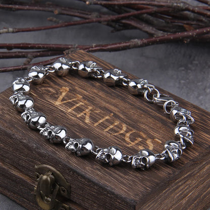 316L Stainless Steel Punk Skull Chain Bracelet with Gift Box