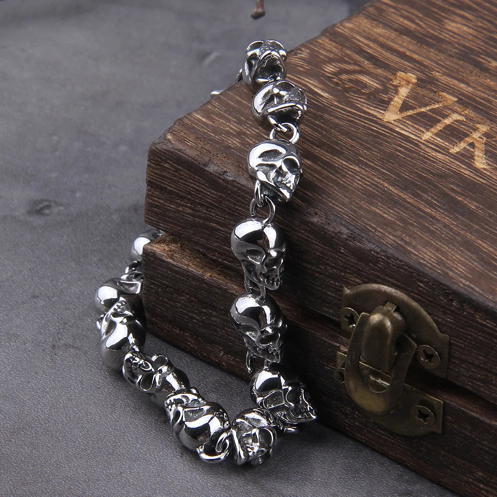 316L Stainless Steel Punk Skull Chain Bracelet with Gift Box
