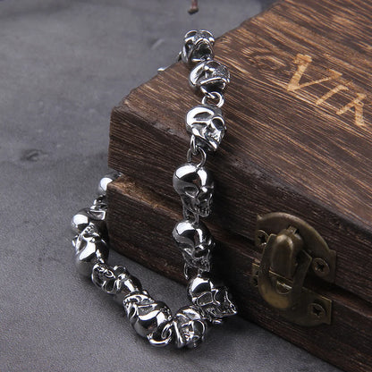 316L Stainless Steel Punk Skull Chain Bracelet with Gift Box