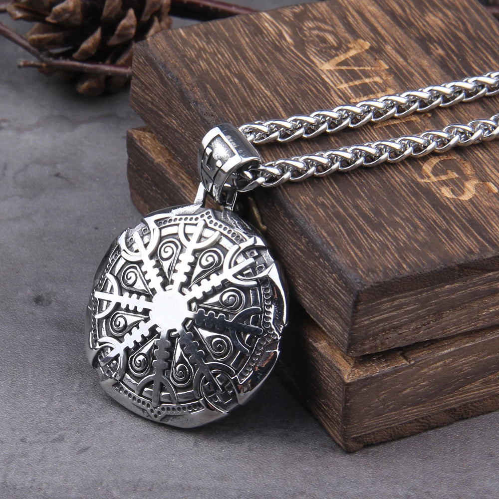 Stainless Steel Vegvisir Viking Rune Necklace