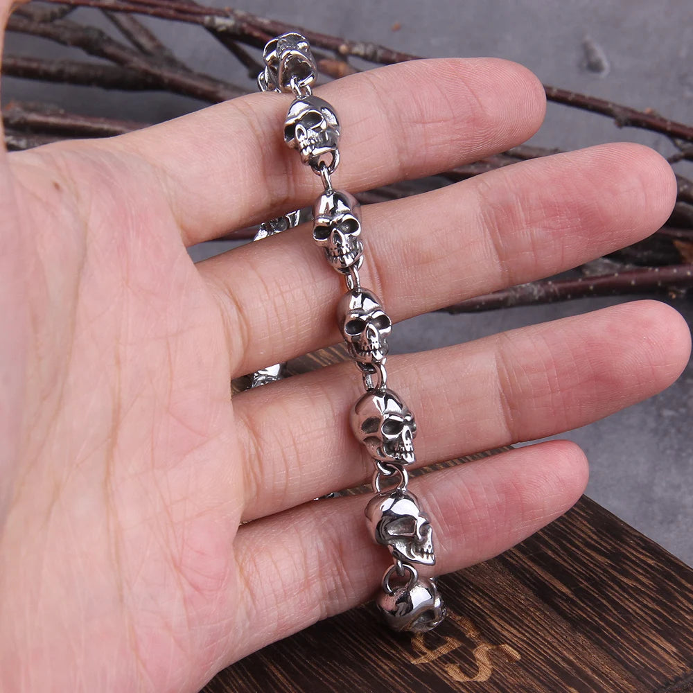 316L Stainless Steel Punk Skull Chain Bracelet with Gift Box