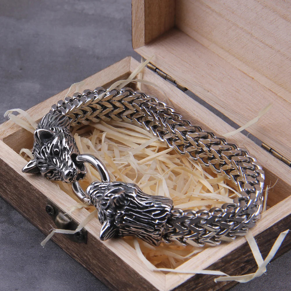 Men's Stainless Steel Viking Wolf Bracelet