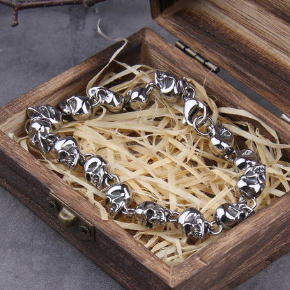 316L Stainless Steel Punk Skull Chain Bracelet with Gift Box