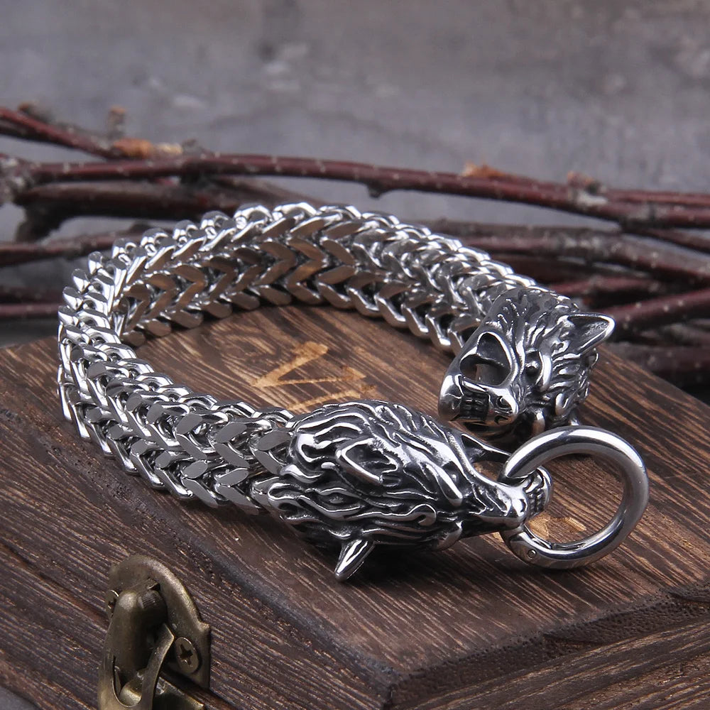 Men's Stainless Steel Viking Wolf Bracelet