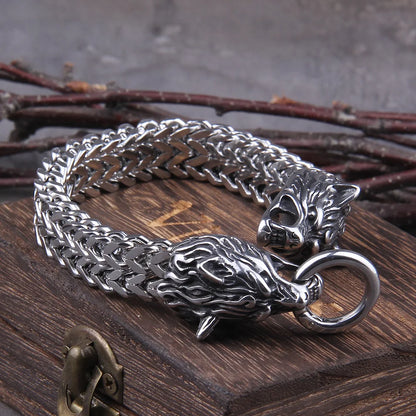 Men's Stainless Steel Viking Wolf Bracelet