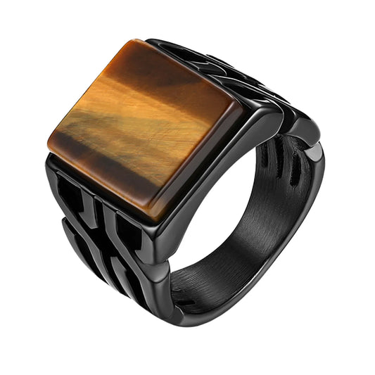 Men’s Vintage Stainless Steel Tiger’s Eye Stone Ring Sizes 7-14