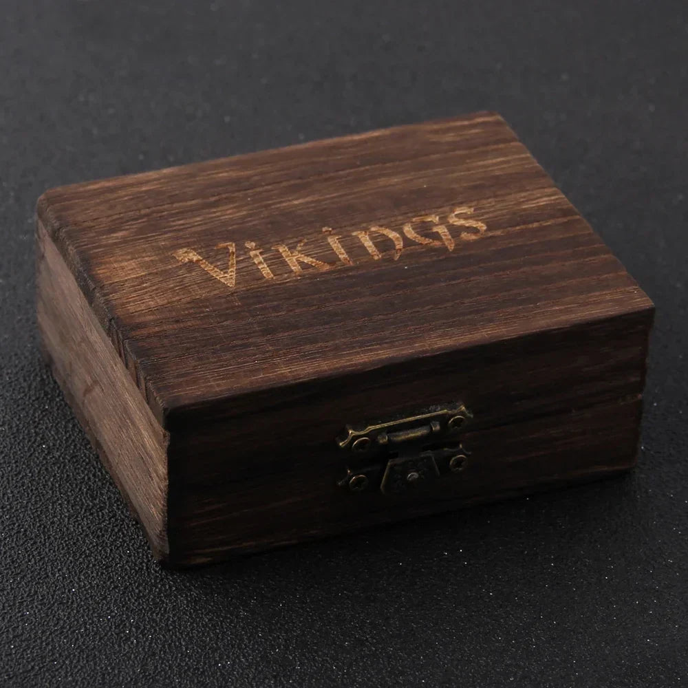 Men's Stainless Steel Viking Wolf Head Pendant Necklace with Wooden Gift Box