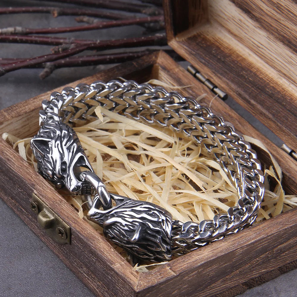 Men's Stainless Steel Viking Wolf Bracelet