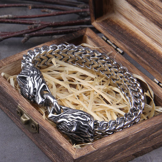 Men's Stainless Steel Viking Wolf Bracelet