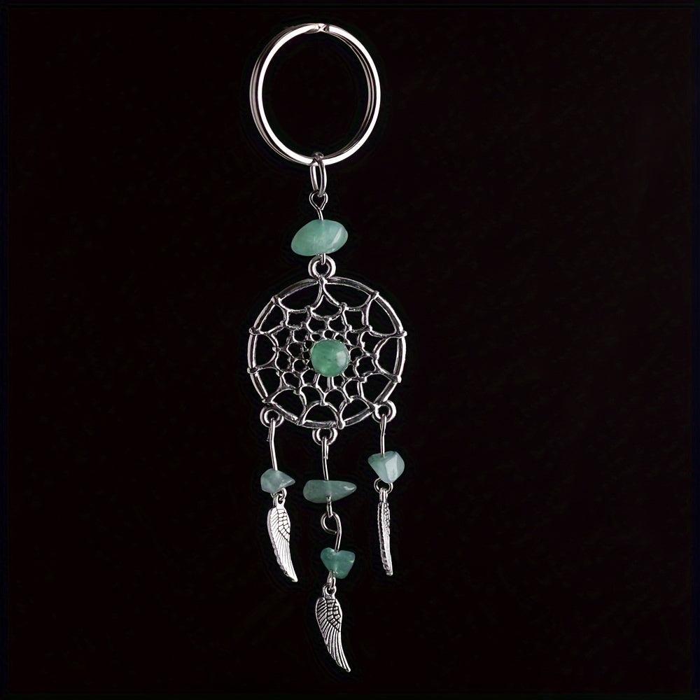 Natural Quartz Crystal Dreamcatcher Beaded Keychain green aventurine